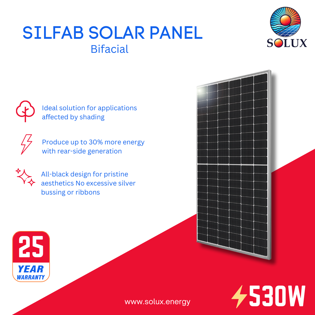 This is an image of Silfab Bifacial Panels 530 Watt SIL-530-XM 132 Half-Cell Silver Frame